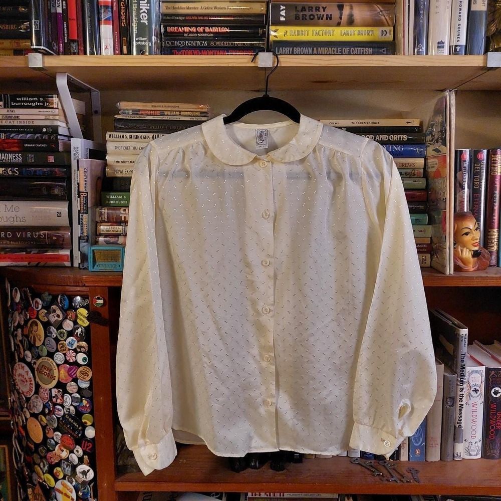 Vintage Underground Shirt Factory Ivory Textured Button Up Blouse Large 70s/80s